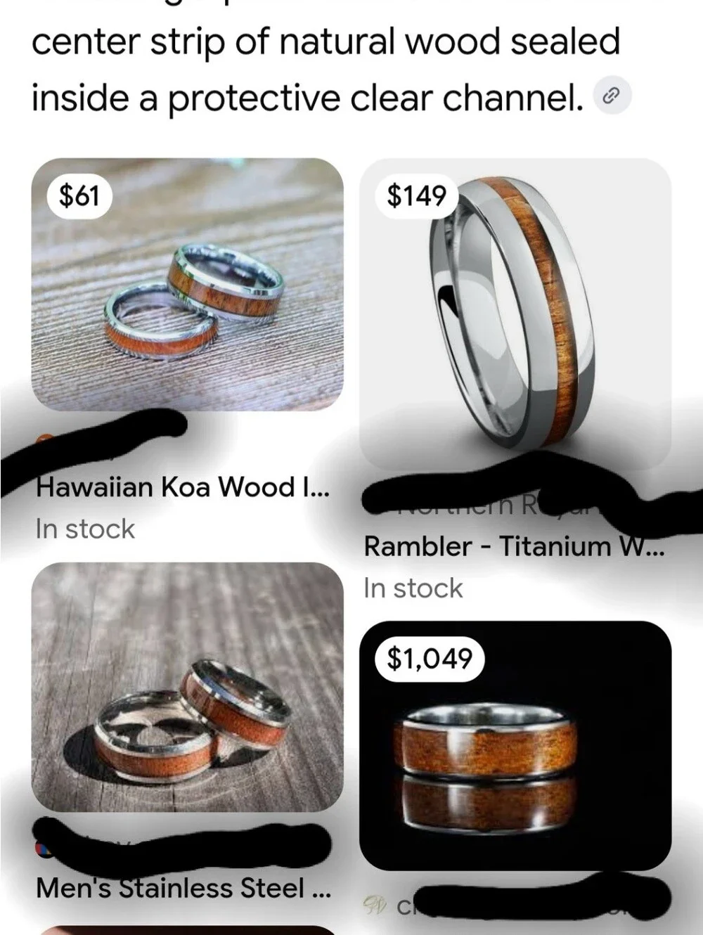 NEW Men's Polished Metal Wedding Band, Size 9,  Looks Like Stainless/Koa Wood.